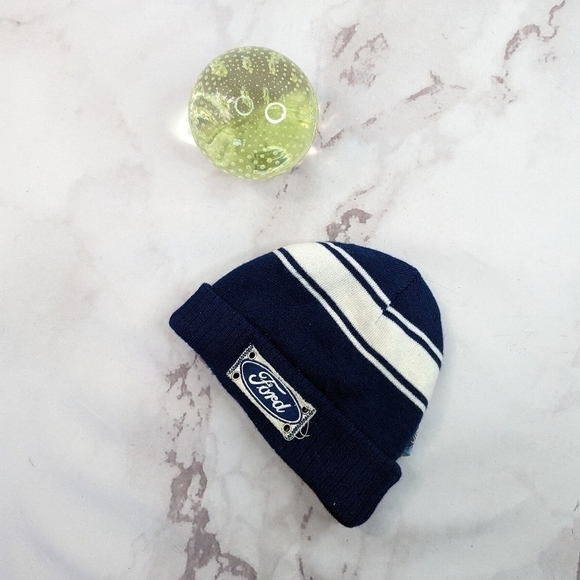 Vintage Ford Beanie Knit Cap Blue Winter Dealership Patch Reversible 90s - Picture 1 of 10